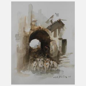 Manfred Feiler, "Schafherde in der Toskana"