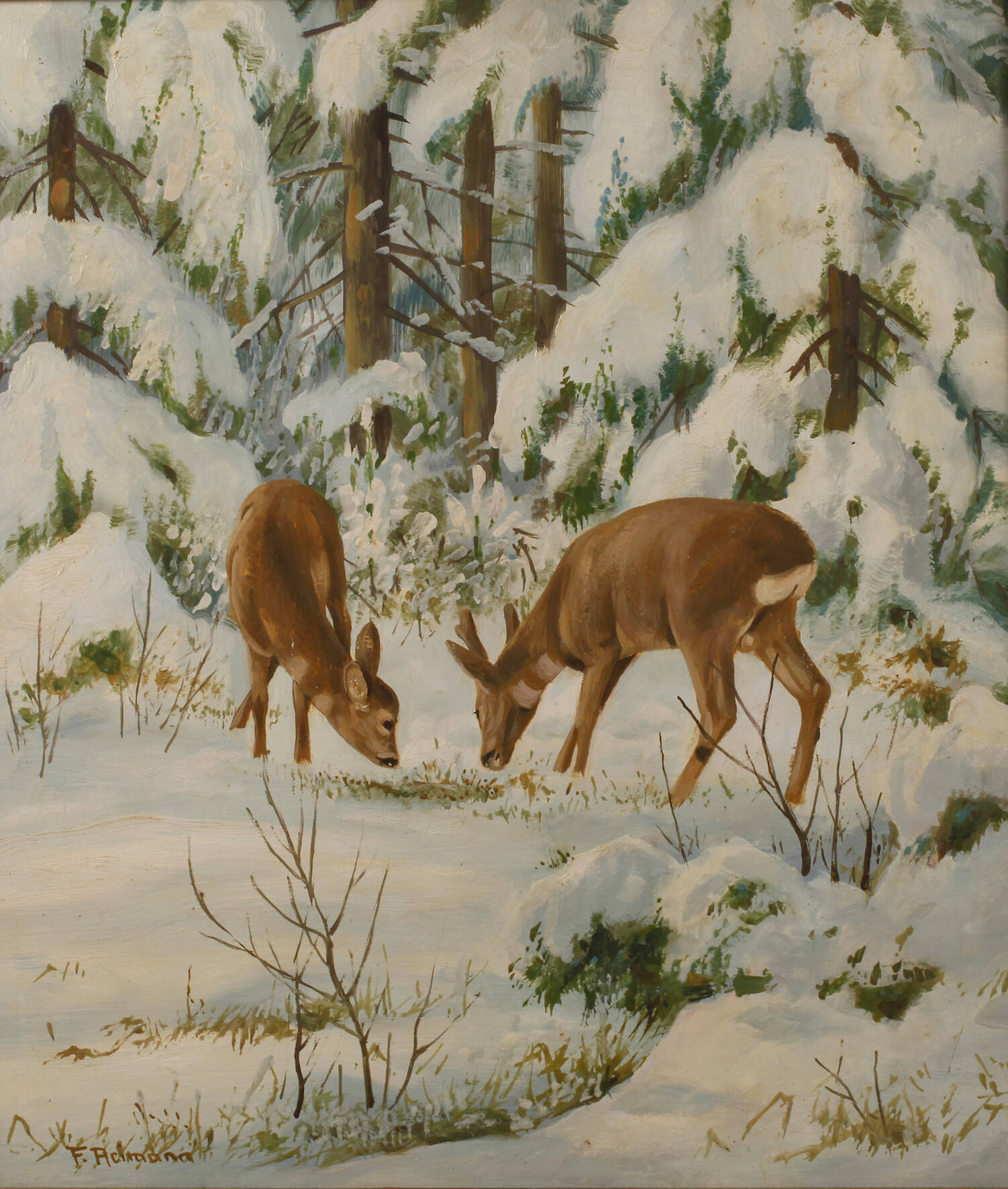 Friedrich Reimann, Rehe im Winterwald