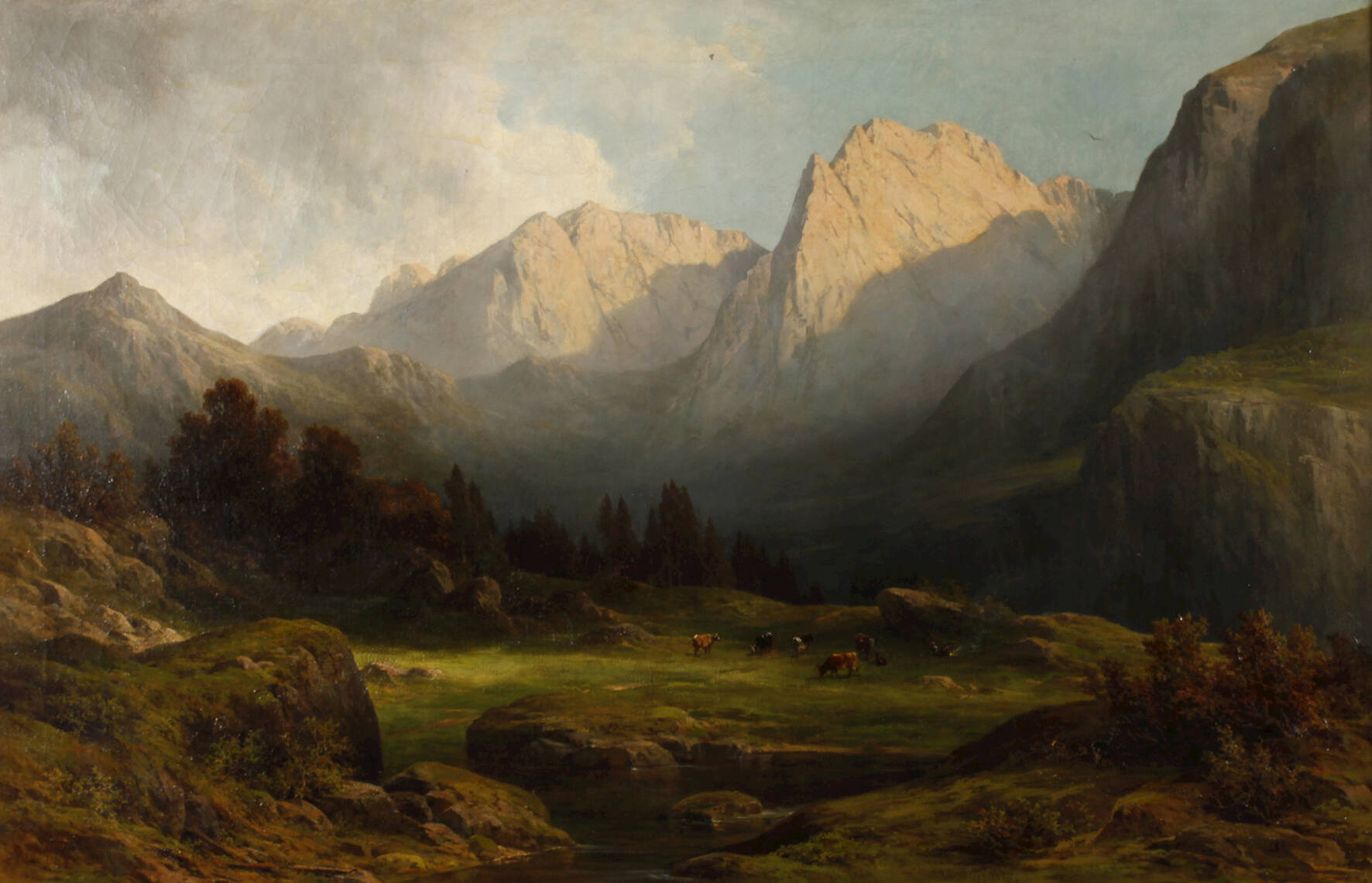 Leonhard Faustner, attr., Herde in Hochgebirgslandschaft