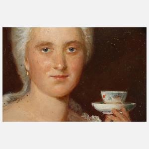 Miniatur Rokokodame mit Kakaotasse