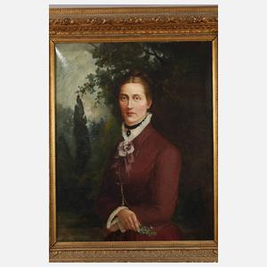 Dame mit Veilchen vor Parklandschaft