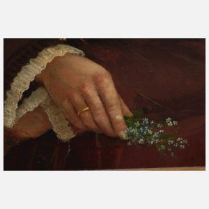 Dame mit Veilchen vor Parklandschaft