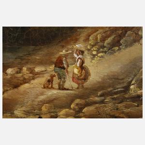 Romantische Flusslandschaft mit Angler