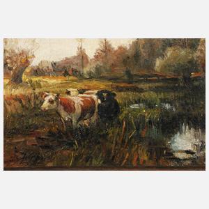 J. Gibas, Weidende Kühe am Bach