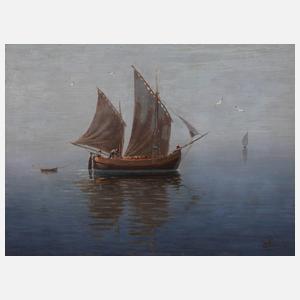 Rudolf Marčič , Fischerboot im Morgendunst