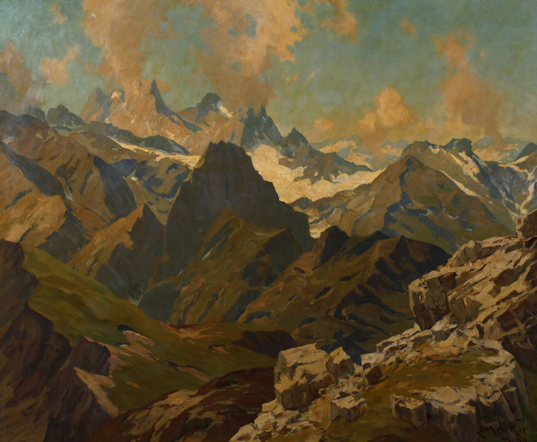 Erich Mercker, "Bergblick vom Nebelhorn"