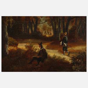 R. Waller, Waldlandschaft mit Wanderern