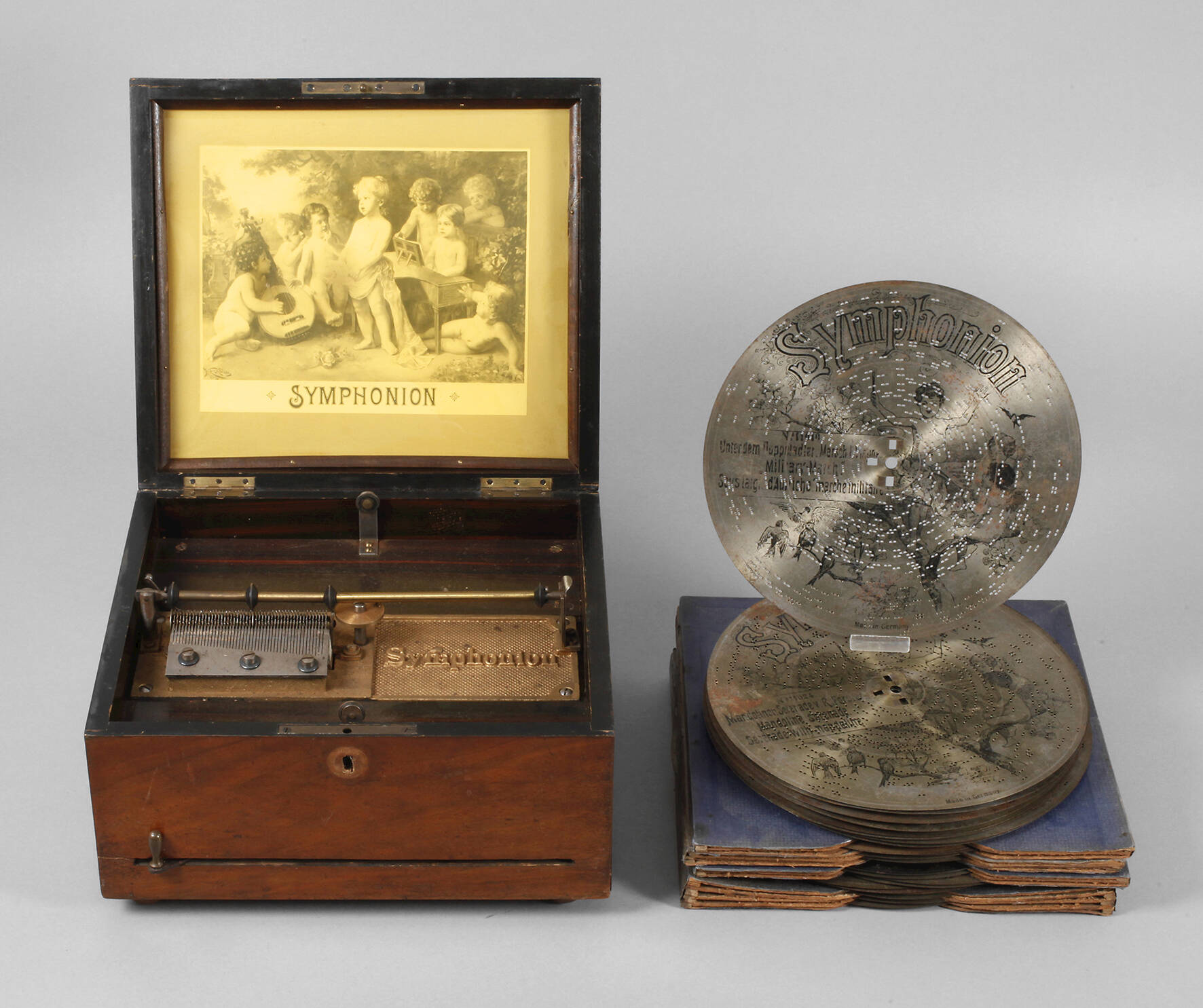 Plattenspieldose Symphonion mit 25 Platten