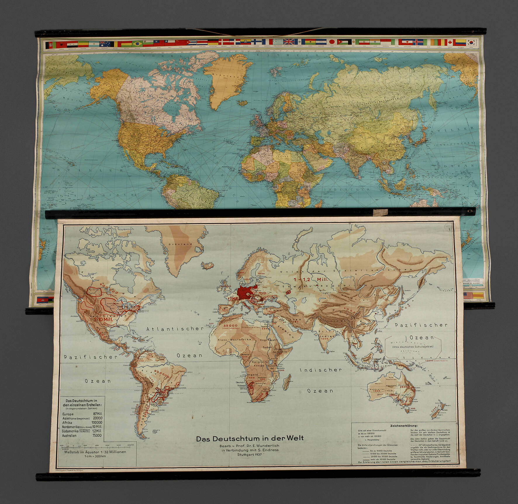 Zwei schulische Rollbilder/Landkarten