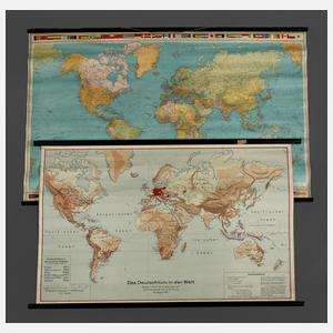 Zwei schulische Rollbilder/Landkarten