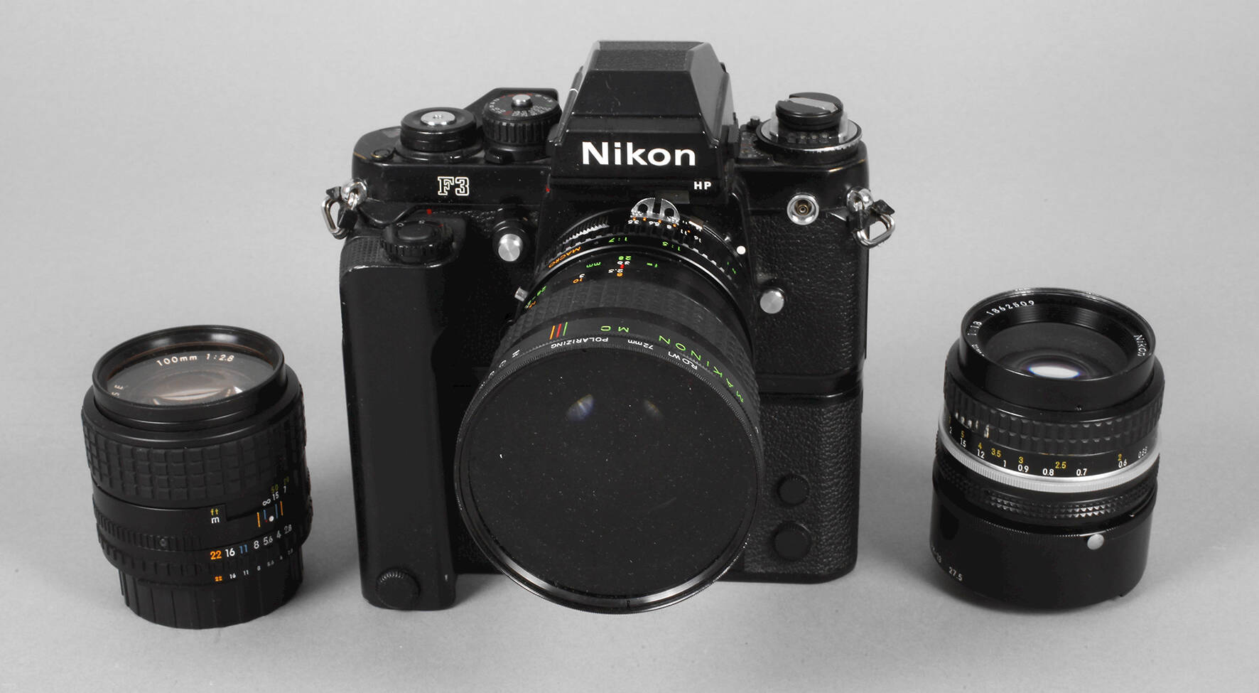 Kamera Nikon F3 HP mit Motordrive und 3 Objektiven
