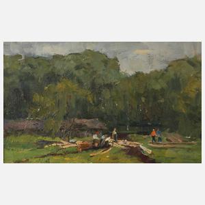 Holzfäller am Fluss