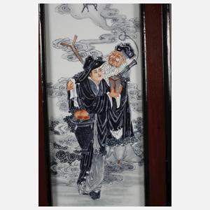 Vier Porzellanbildplatten