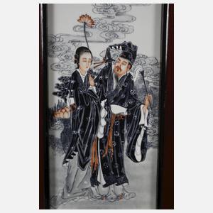 Vier Porzellanbildplatten