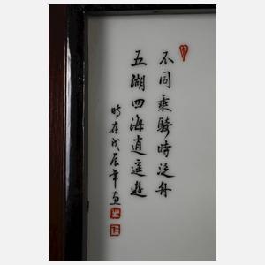 Vier Porzellanbildplatten