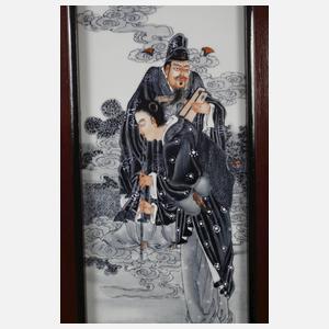 Vier Porzellanbildplatten