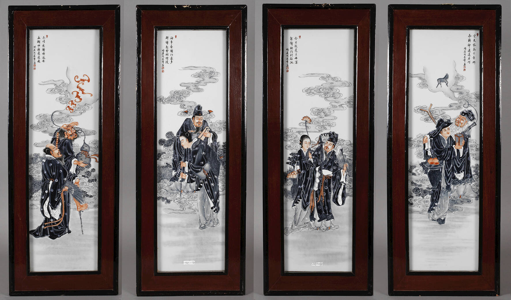 Vier Porzellanbildplatten