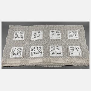 Prächtige Handarbeits-Zierdecke mit Monatsbildern