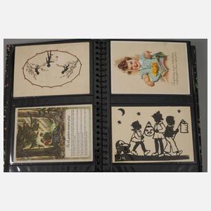 Zwei Postkartenalben Kinder–Kitsch