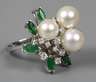 Damenring mit Perlen, Brillanten und Smaragden
