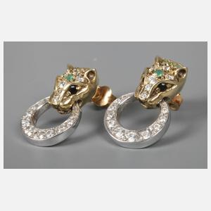 Paar Pantherohrringe mit Steinbesatz