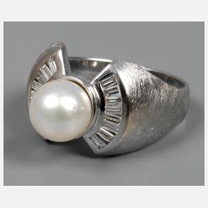 Damenring mit Perle und Diamanten