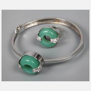 Schmuckset mit Chrysopras und Diamanten