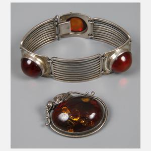 Armband und Brosche mit Bernstein