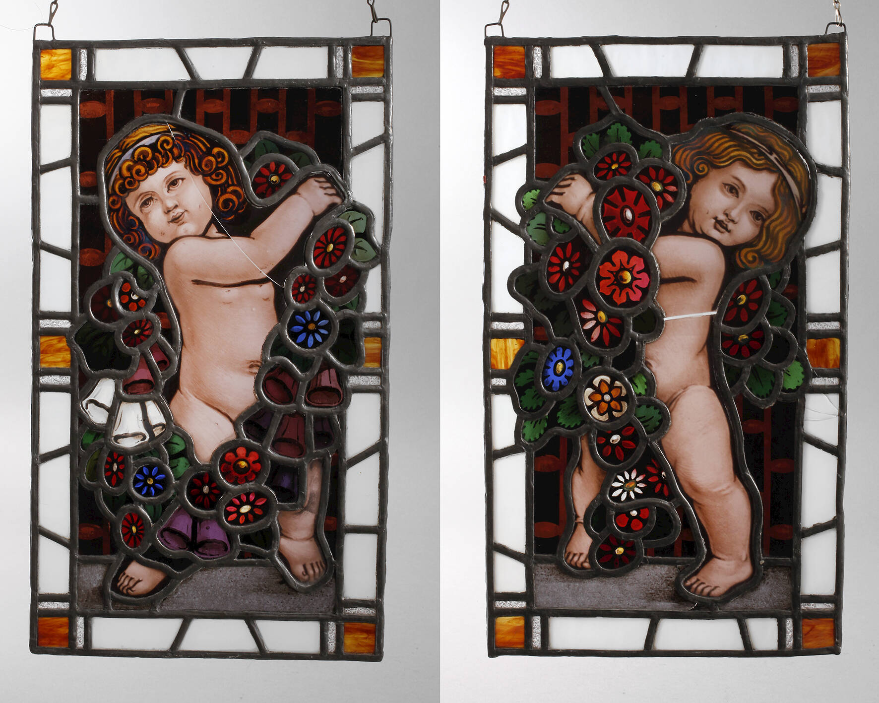 Zwei Bleiglasscheiben Jugendstil