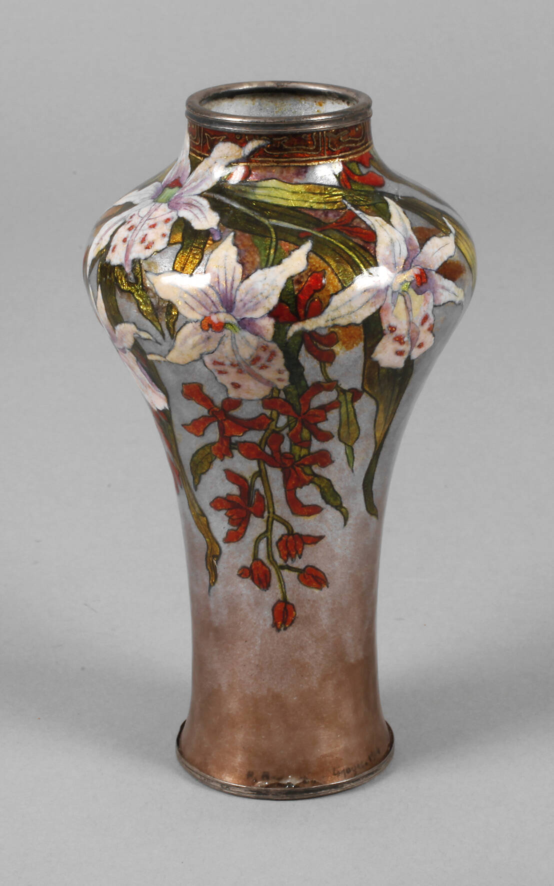 Limoges Silbervase mit Email