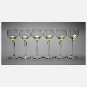 Sechs Weinrömer Uranglas