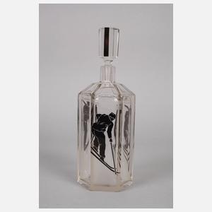 Art déco Karaffe mit Skifahrern