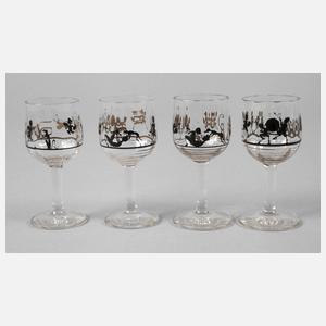 Steinschönau vier Schnapsgläser Schattenmalerei