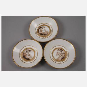 Gotha Kanne und drei Tassen mit Sepiamalerei