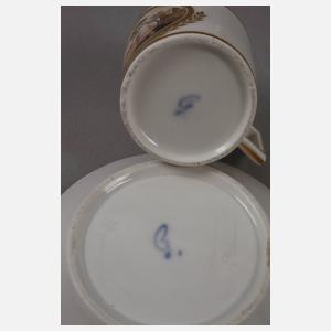 Gotha Kanne und drei Tassen mit Sepiamalerei