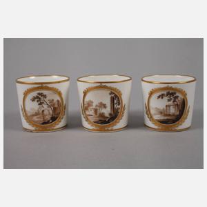 Gotha Kanne und drei Tassen mit Sepiamalerei