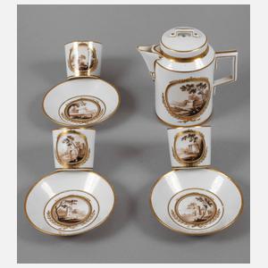 Gotha Kanne und drei Tassen mit Sepiamalerei