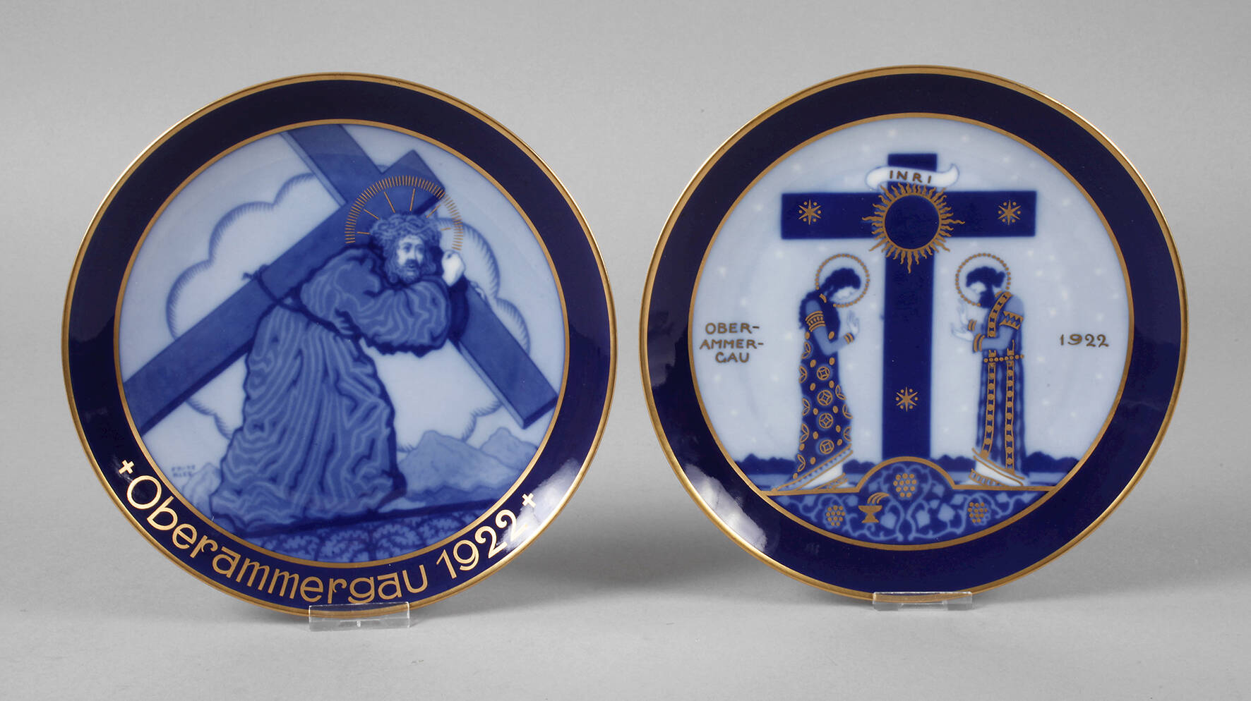 Hutschenreuther Paar Wandteller "Oberammergau 1922"