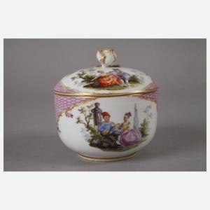 Meissen Zuckerdose mit Watteauszene