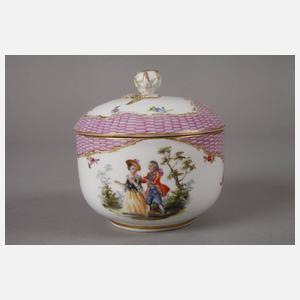 Meissen Zuckerdose mit Watteauszene