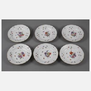 Meissen sechs Suppenteller "Blumen und Insekten"
