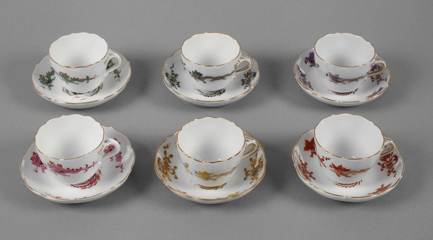 Meissen sechs Mokkatassen "Reicher Drache"