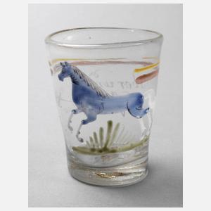 Spruchglas mit springendem Pferd