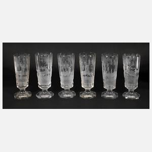 Sechs Jagdgläser in Tiefschnitt