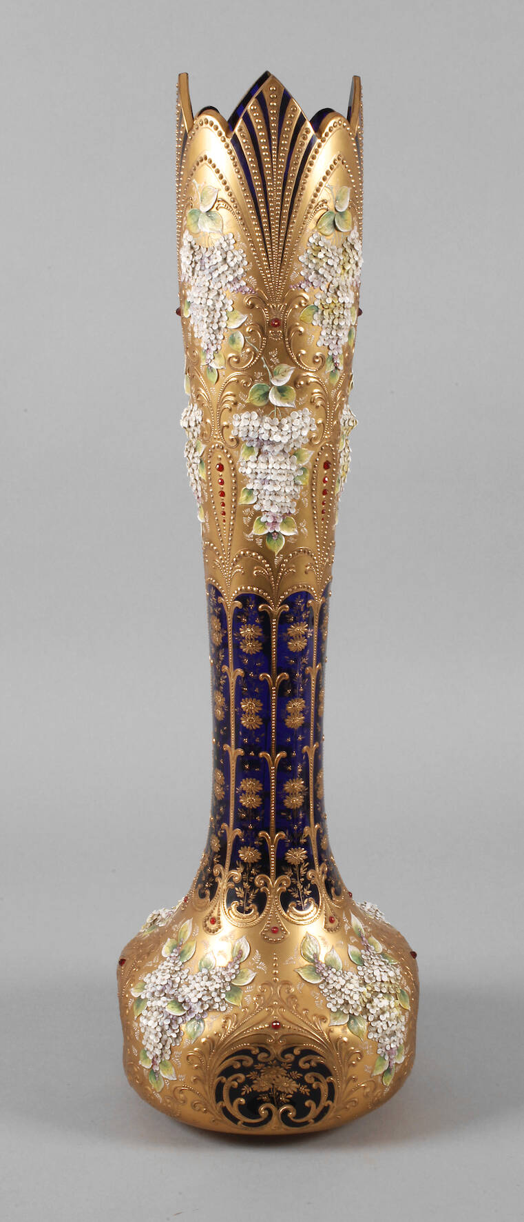 Murano übergroße Emailvase mit Blütenauflagen