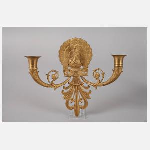 Paar Wandleuchter mit Pfau