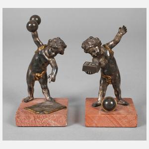 Zwei Miniaturen Putti als Gewichtheber