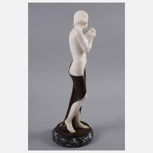 Chryselephantin Mädchenhalbakt mit Blütenbukett