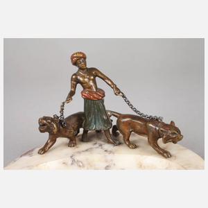 Wiener Bronze Orientale mit Raubkatzen auf Schale