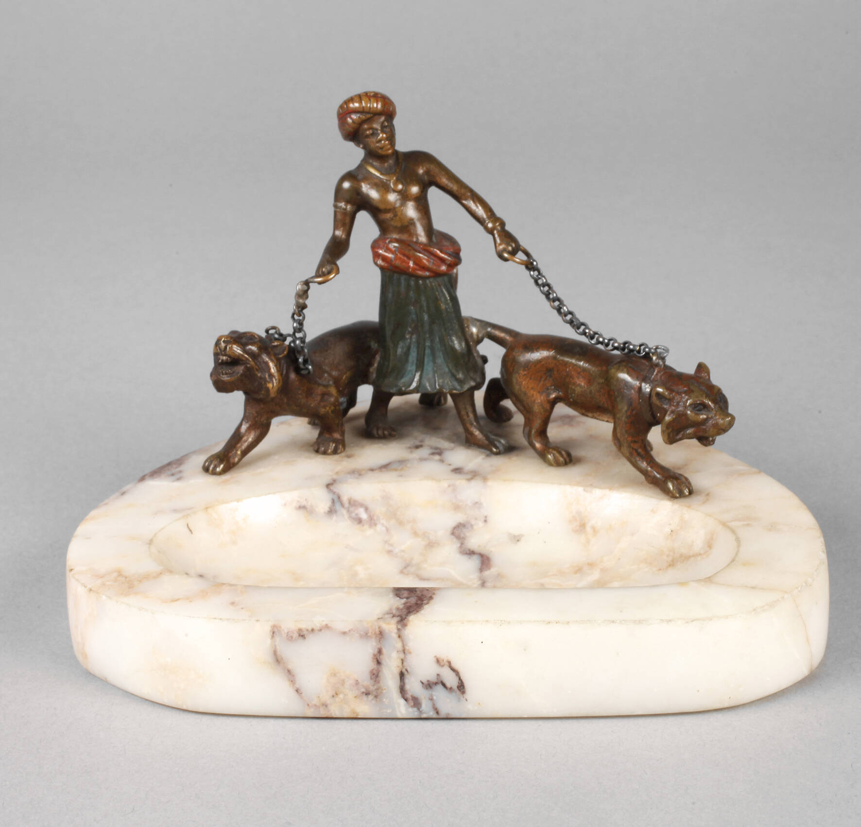 Wiener Bronze Orientale mit Raubkatzen auf Schale